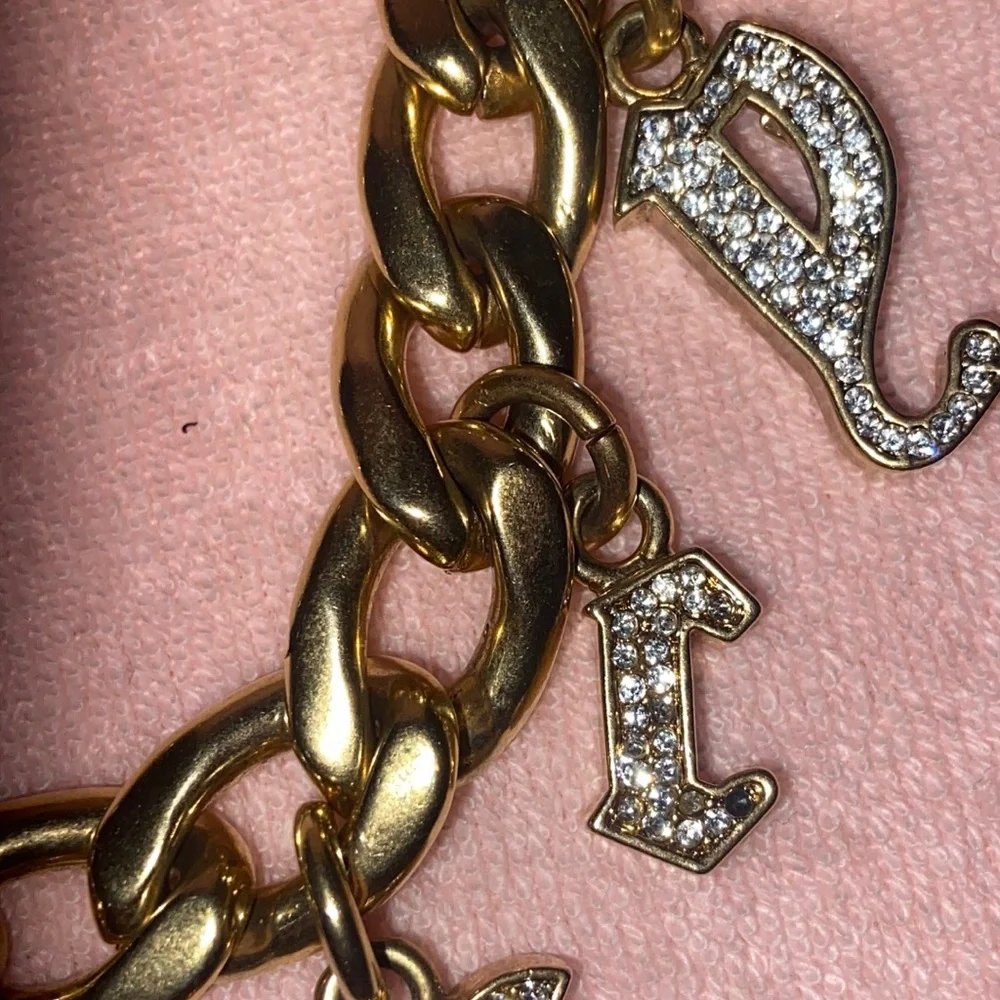 Y2K JUICY COUTURE GOTHIC INITIAL CHARM BRACELET DOG COLLAR SWAROVSKI CRYSTALS